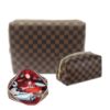 Checkered Makeup Bag;  2Pcs Travel Cosmetic Bags;  Portable Toiletry Organizer for Women;  Lightweight and Waterproof Leather Toiletries Bag for Girl