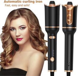 Automatic Hair Curler Ceramic Curling Irons Wand Rotating Curling Wand Electric Hair Waver Styling Tools Auto Hair Crimper (Color: black)